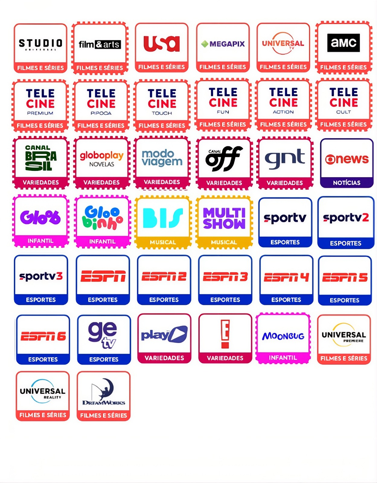 Canais inclusos no plano TV Power